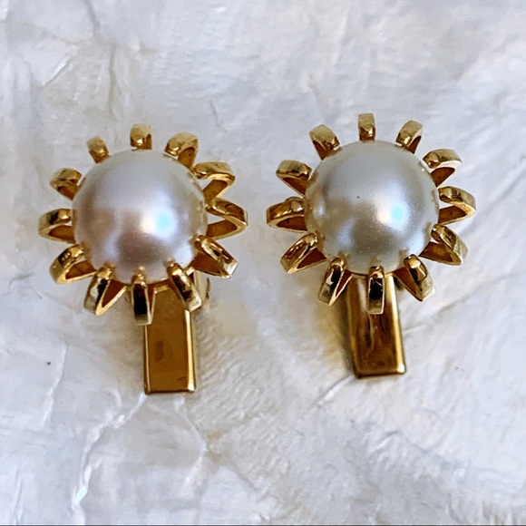 Vintage Faux Pearl Claw Gold Tone Cufflinks Unisex - Picture 2 of 8